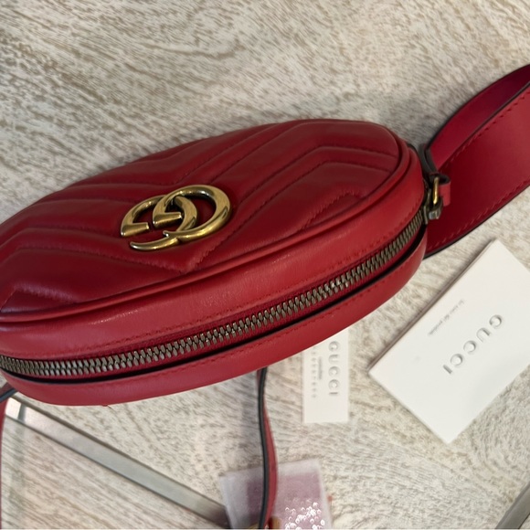 LIKE NEW AUTHENTIC Gucci Calfskin Matelasse GG Marmont Belt Bag 85 Hibis… - Picture 7 of 10